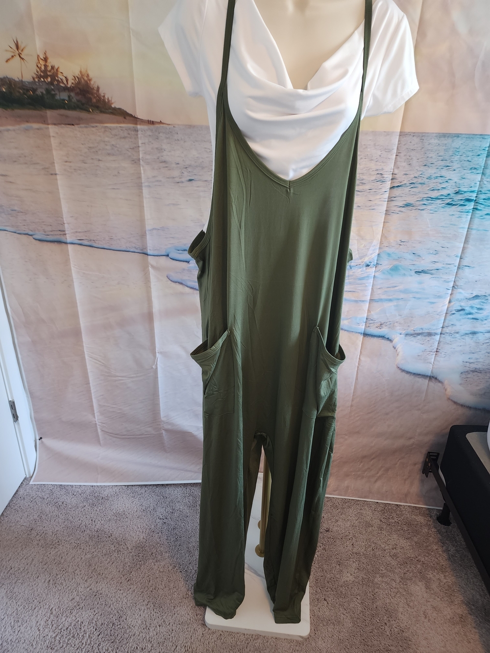 Source Unknown Olive Green Racerback Pocket Jumpsuit